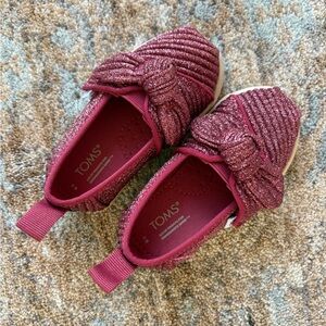 TOMS Kids Sparkly Burgundy Shoes with velcro